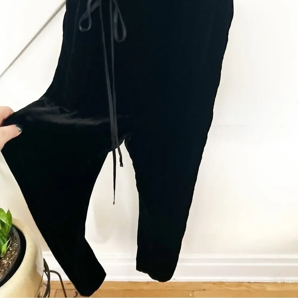 Rag & Bone Jamie Black Velvet V-Neckline Straight-Leg Tie Waist Jumpsuit Size 4